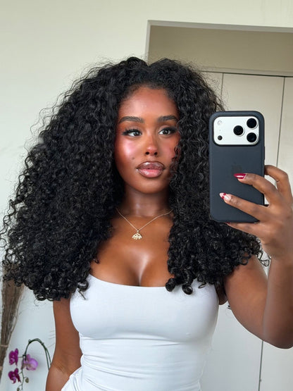 Burmese Curly Half Wig InvisiFit Strap Human Hair Wear Go Glueless Wig for Beginners