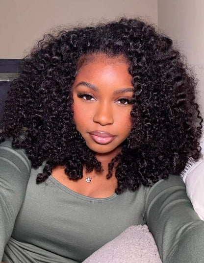 Pixie Curly Half Wig InvisiFit Strap Human Hair Wear Go Glueless Wig for Beginners