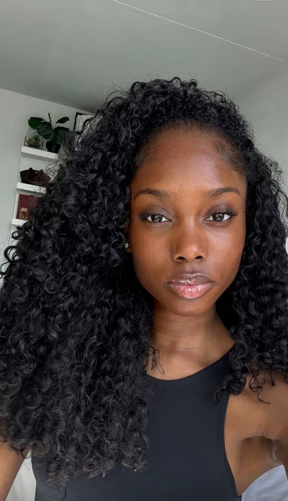 Pixie Curly Half Wig InvisiFit Strap Human Hair Wear Go Glueless Wig for Beginners