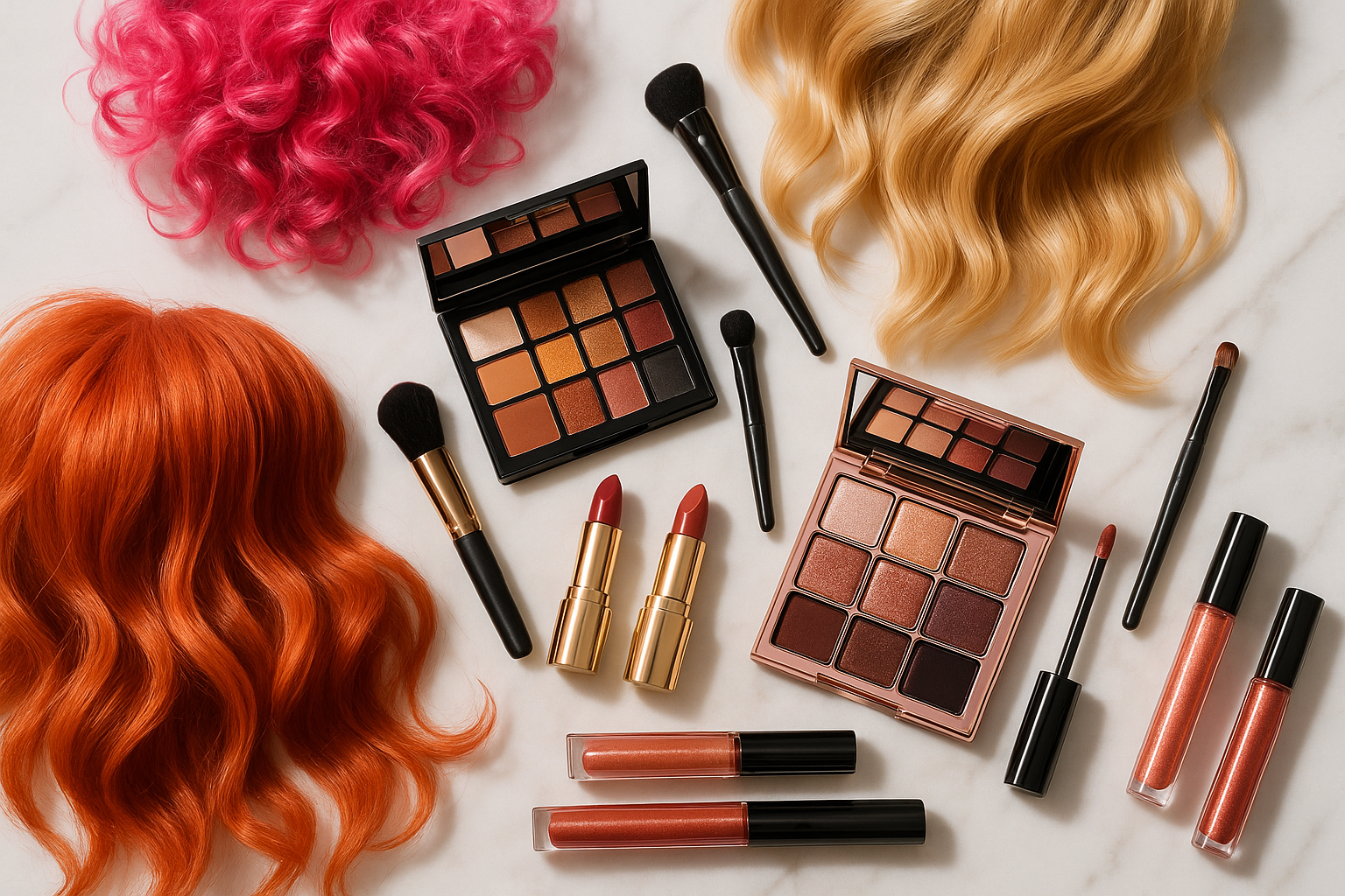 wigs, cosmetics, gloss